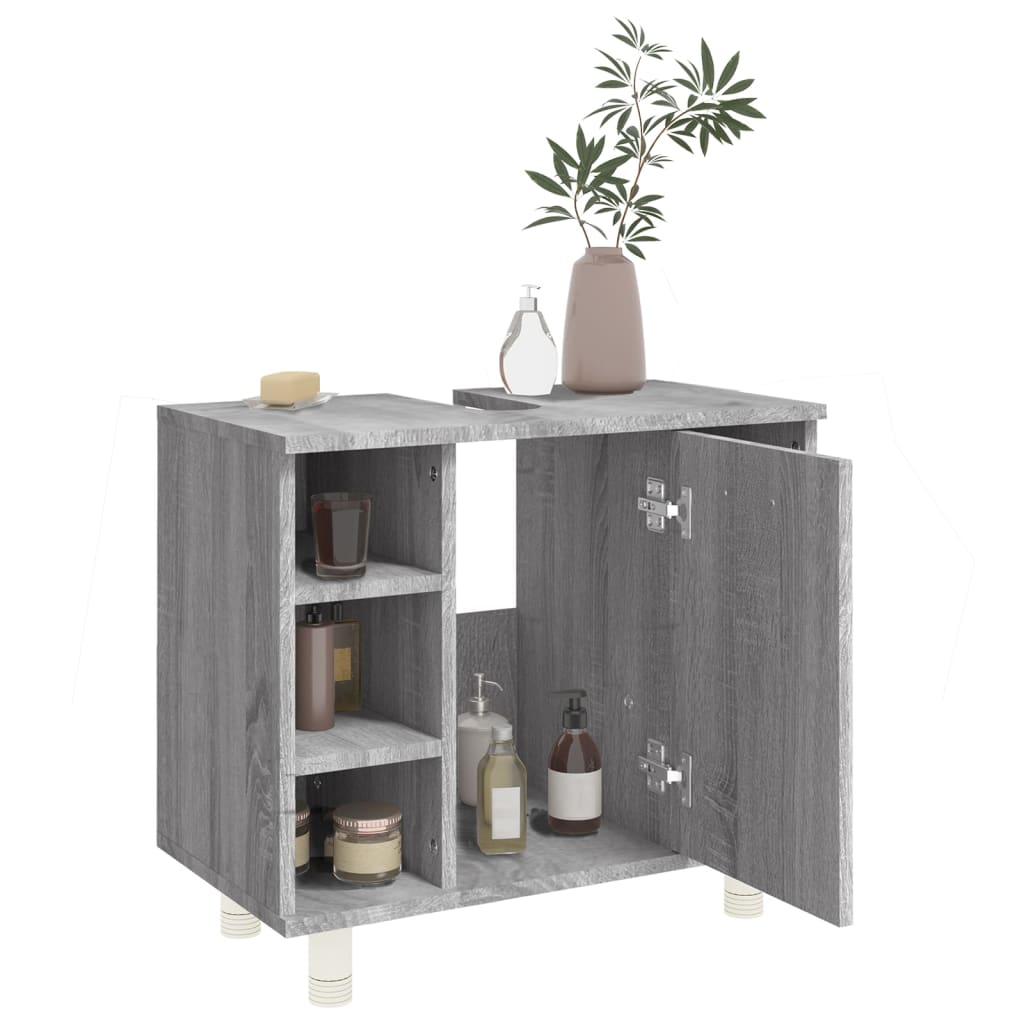 Badkamerkast 60X32X53,5 Cm Bewerkt Hout Eikenkleur Grijs sonoma