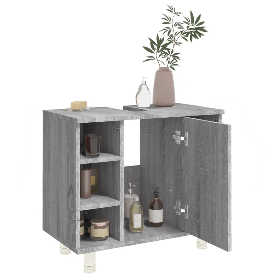 Badkamerkast 60X32X53,5 Cm Bewerkt Hout Eikenkleur Grijs sonoma