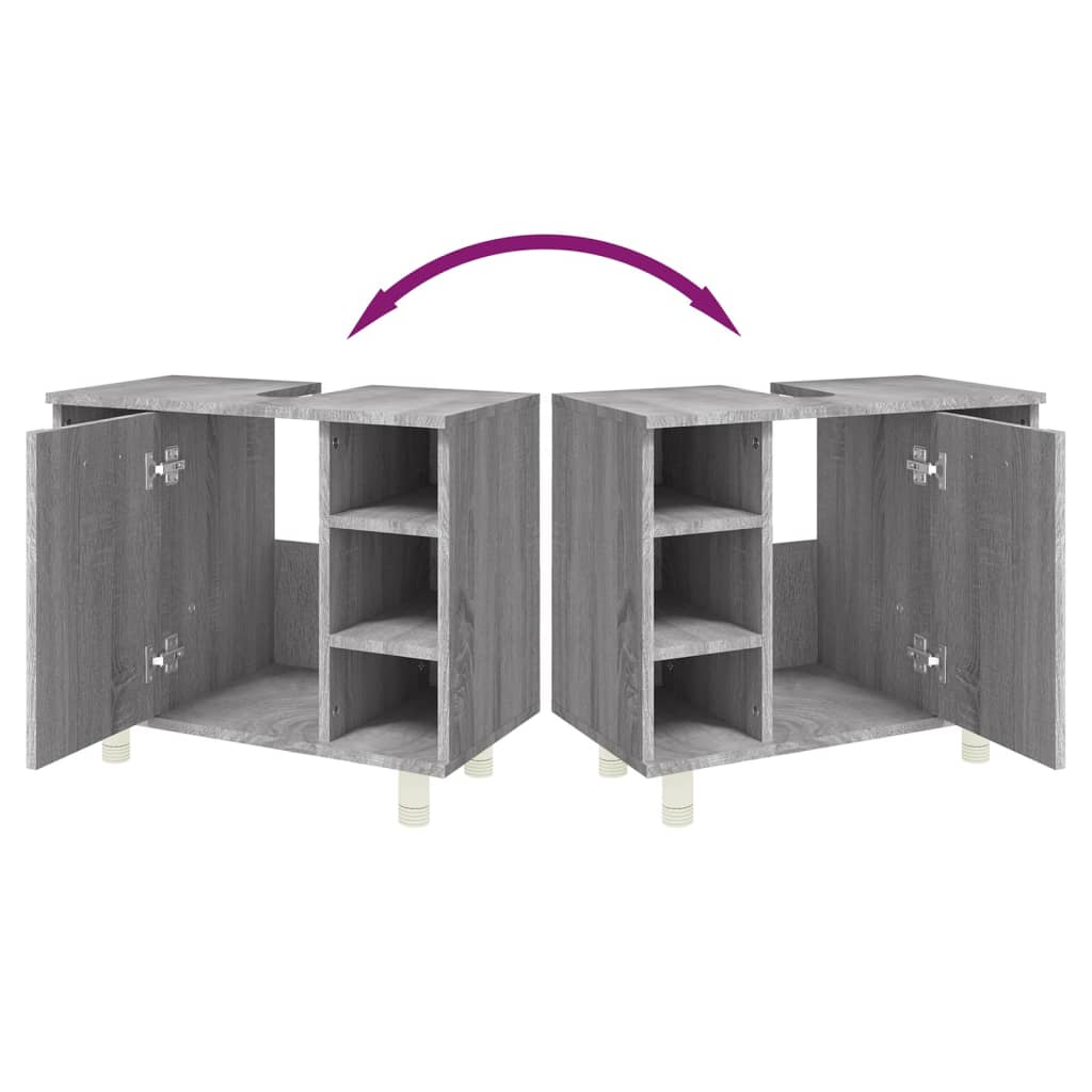 Badkamerkast 60X32X53,5 Cm Bewerkt Hout Eikenkleur Grijs sonoma