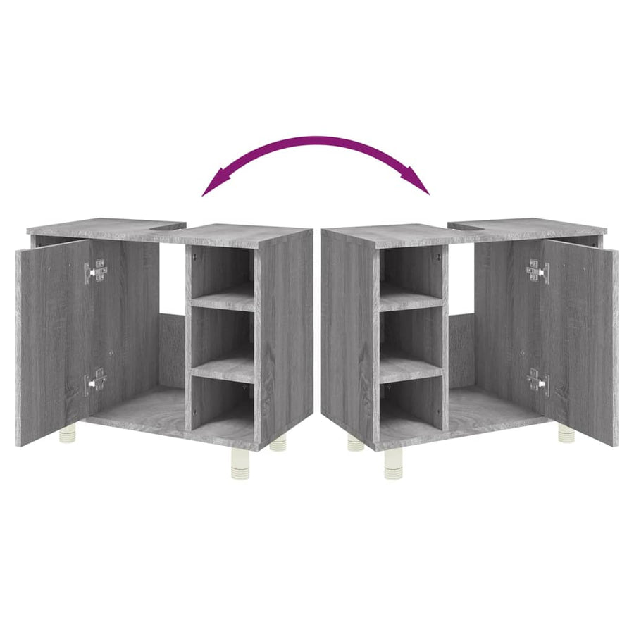 Badkamerkast 60X32X53,5 Cm Bewerkt Hout Eikenkleur Grijs sonoma