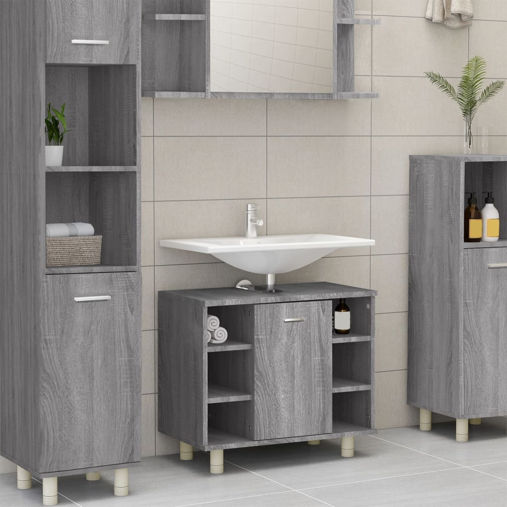 Badkamerkast 60X32X53,5 Cm Bewerkt Hout Eikenkleur Grijs sonoma
