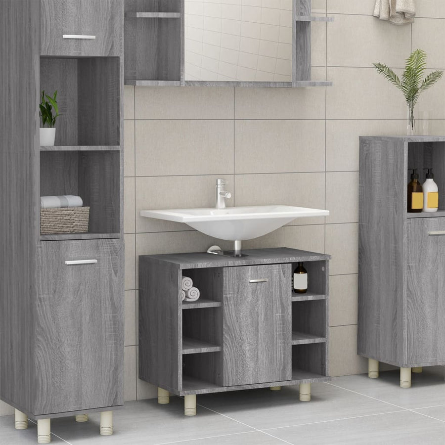 Badkamerkast 60X32X53,5 Cm Bewerkt Hout Eikenkleur Grijs sonoma