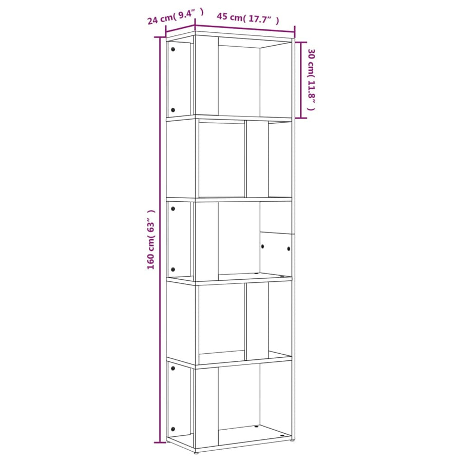 Boekenkast 45X24X60 Cm Bewerkt Hout Eikenkleurig Grijs sonoma