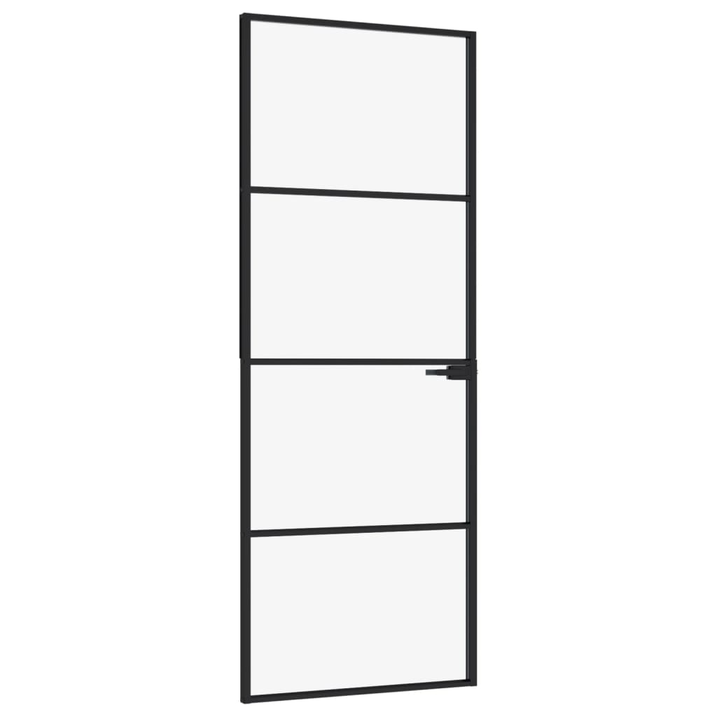Binnendeur 76X20,5 Cm Gehard Glas En Aluminium Smal Zwart En Transparant 76 x 201.5 cm 3 horizontale stangen