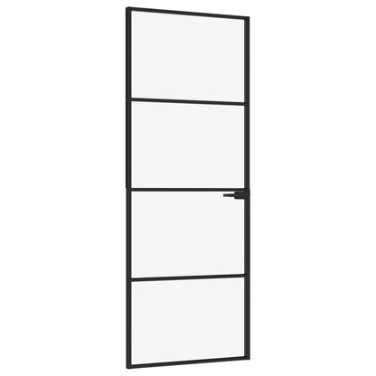 Binnendeur 76X20,5 Cm Gehard Glas En Aluminium Smal Zwart En Transparant 76 x 201.5 cm 3 horizontale stangen