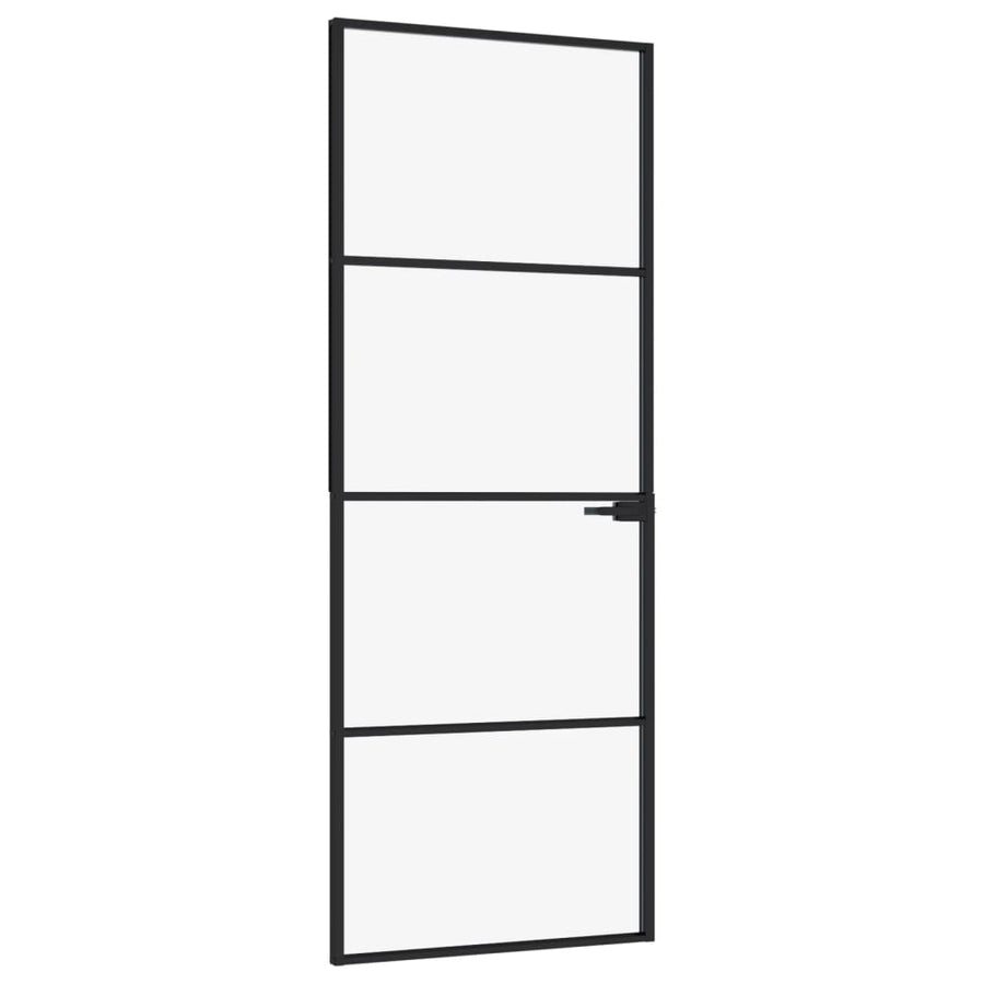 Binnendeur 76X20,5 Cm Gehard Glas En Aluminium Smal Zwart En Transparant 76 x 201.5 cm 3 horizontale stangen