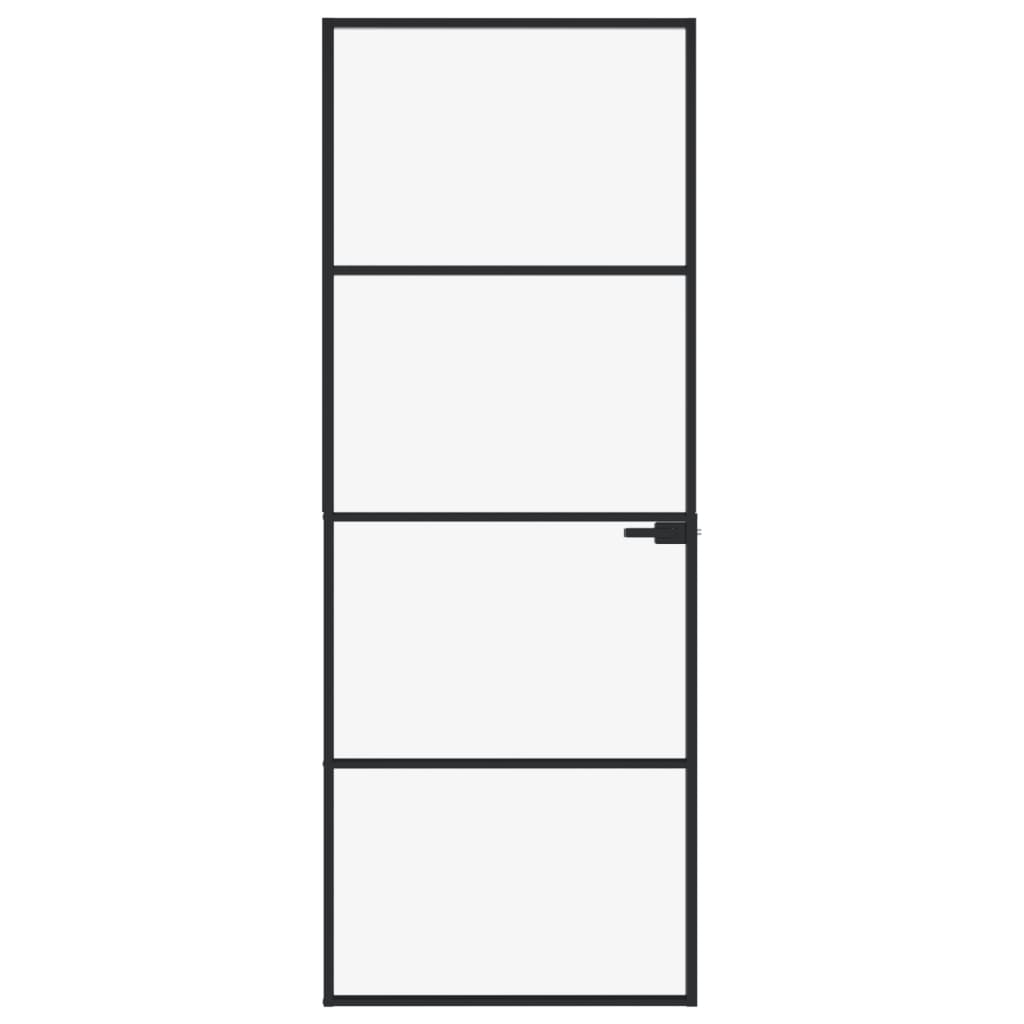 Binnendeur 76X20,5 Cm Gehard Glas En Aluminium Smal Zwart En Transparant 76 x 201.5 cm 3 horizontale stangen