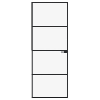 Binnendeur 76X20,5 Cm Gehard Glas En Aluminium Smal Zwart En Transparant 76 x 201.5 cm 3 horizontale stangen