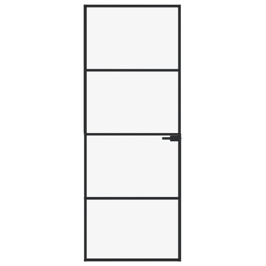 Binnendeur 76X20,5 Cm Gehard Glas En Aluminium Smal Zwart En Transparant 76 x 201.5 cm 3 horizontale stangen