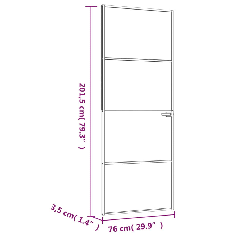 Binnendeur 76X20,5 Cm Gehard Glas En Aluminium Smal Zwart En Transparant 76 x 201.5 cm 3 horizontale stangen