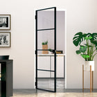Binnendeur 76x201,5 cm gehard glas aluminium zwart