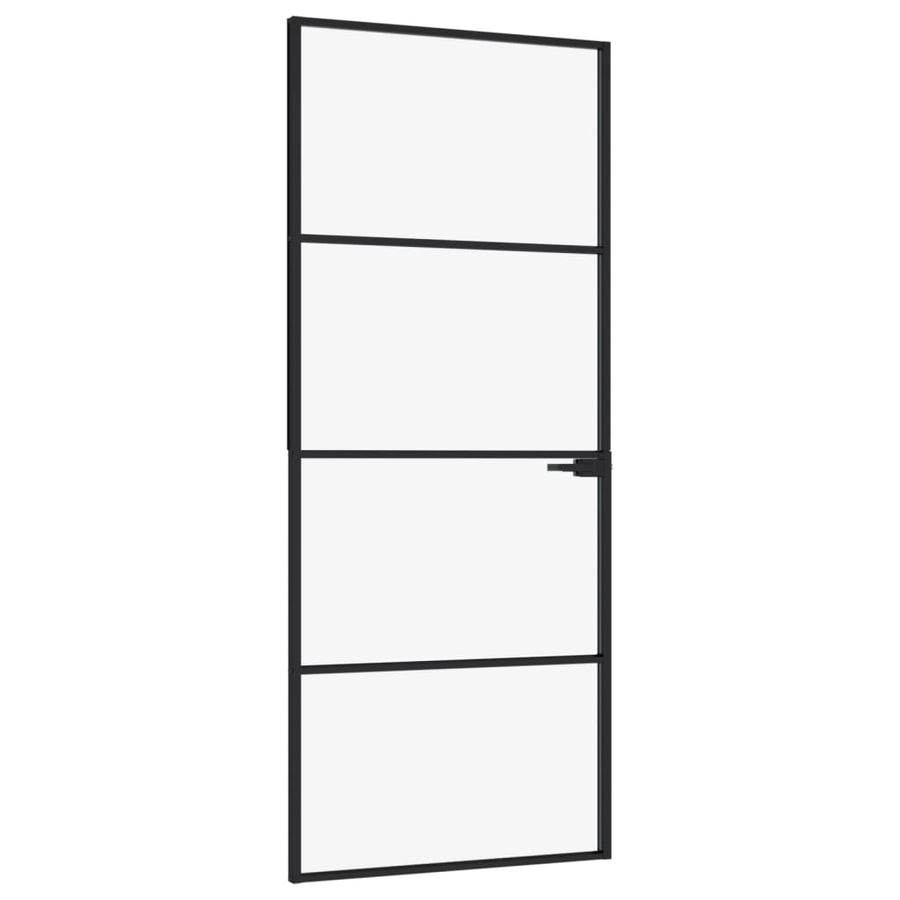 Binnendeur 83X201,5 Cm Gehard Glas En Aluminium Smal Zwart