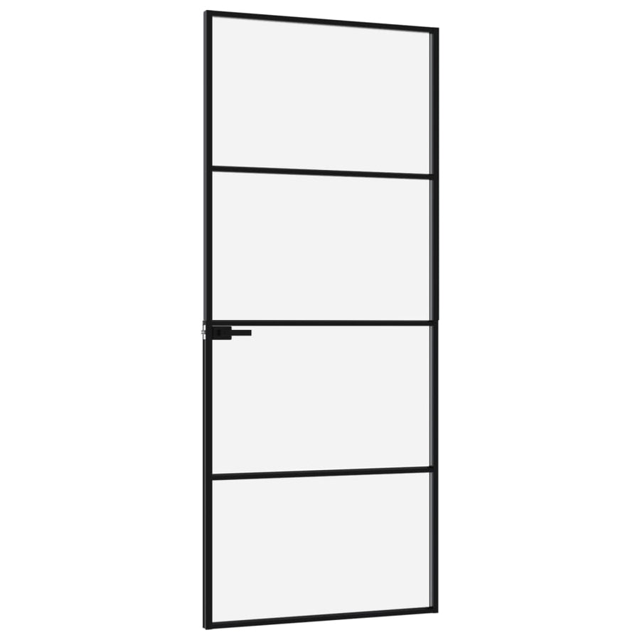 Binnendeur 83X201,5 Cm Gehard Glas En Aluminium Smal Zwart