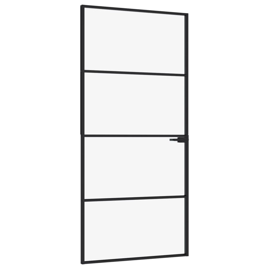 Binnendeur 93x201,5 cm gehard glas en aluminium smal zwart 93 x 201.5 cm 3 horizontale stangen