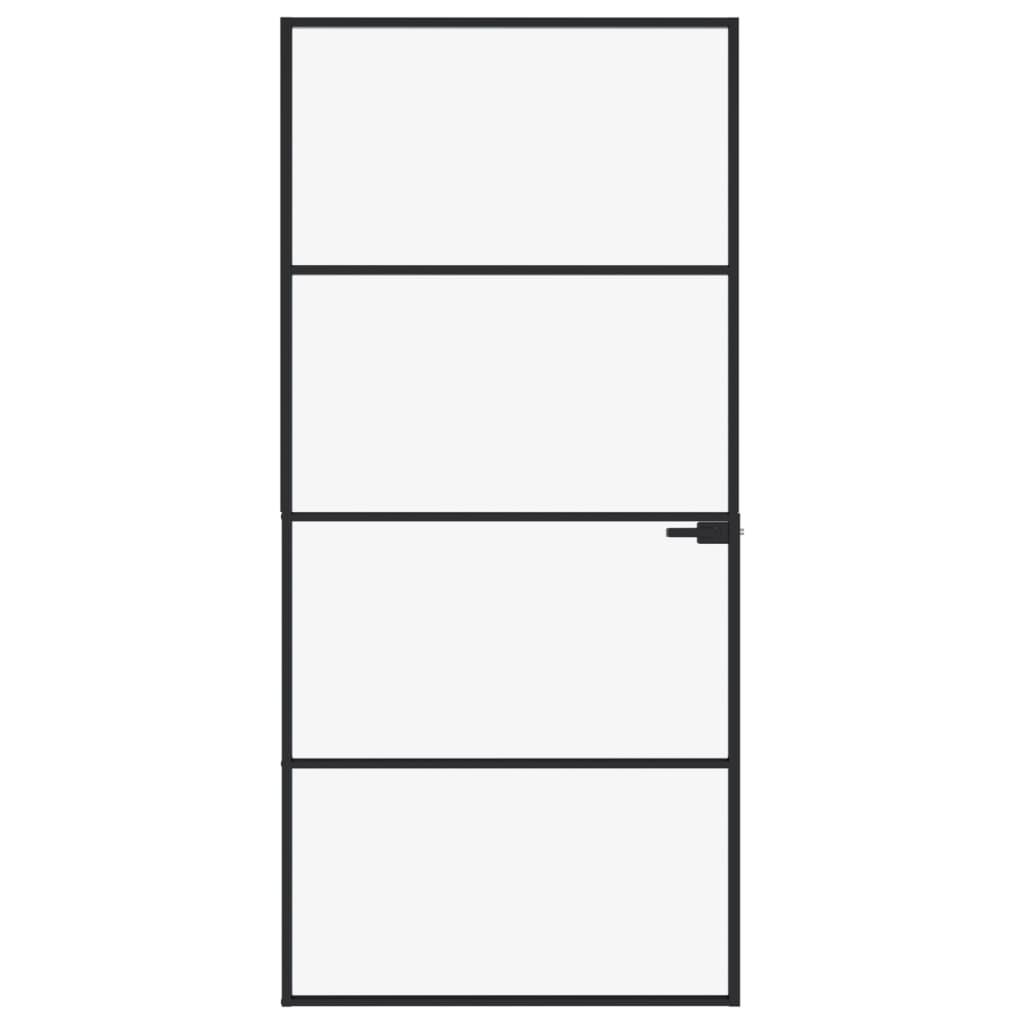 Binnendeur 93x201,5 cm gehard glas en aluminium smal zwart 93 x 201.5 cm 3 horizontale stangen