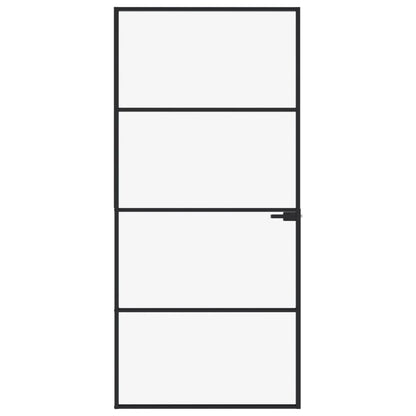 Binnendeur 93x201,5 cm gehard glas en aluminium smal zwart 93 x 201.5 cm 3 horizontale stangen