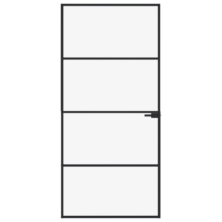 Binnendeur 93x201,5 cm gehard glas en aluminium smal zwart 93 x 201.5 cm 3 horizontale stangen