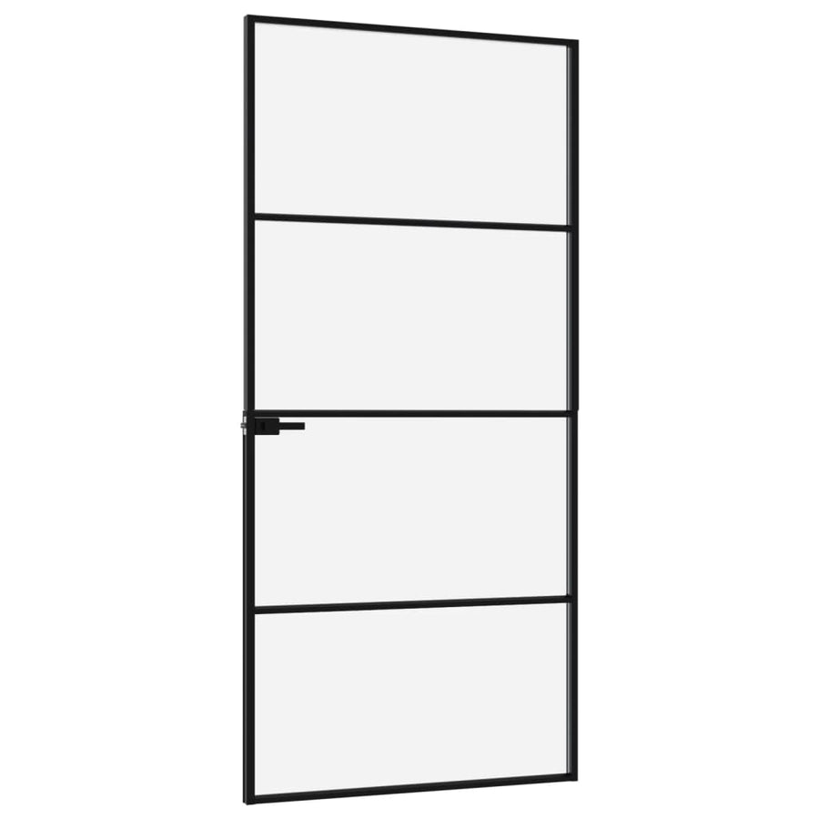 Binnendeur 93x201,5 cm gehard glas en aluminium smal zwart 93 x 201.5 cm 3 horizontale stangen
