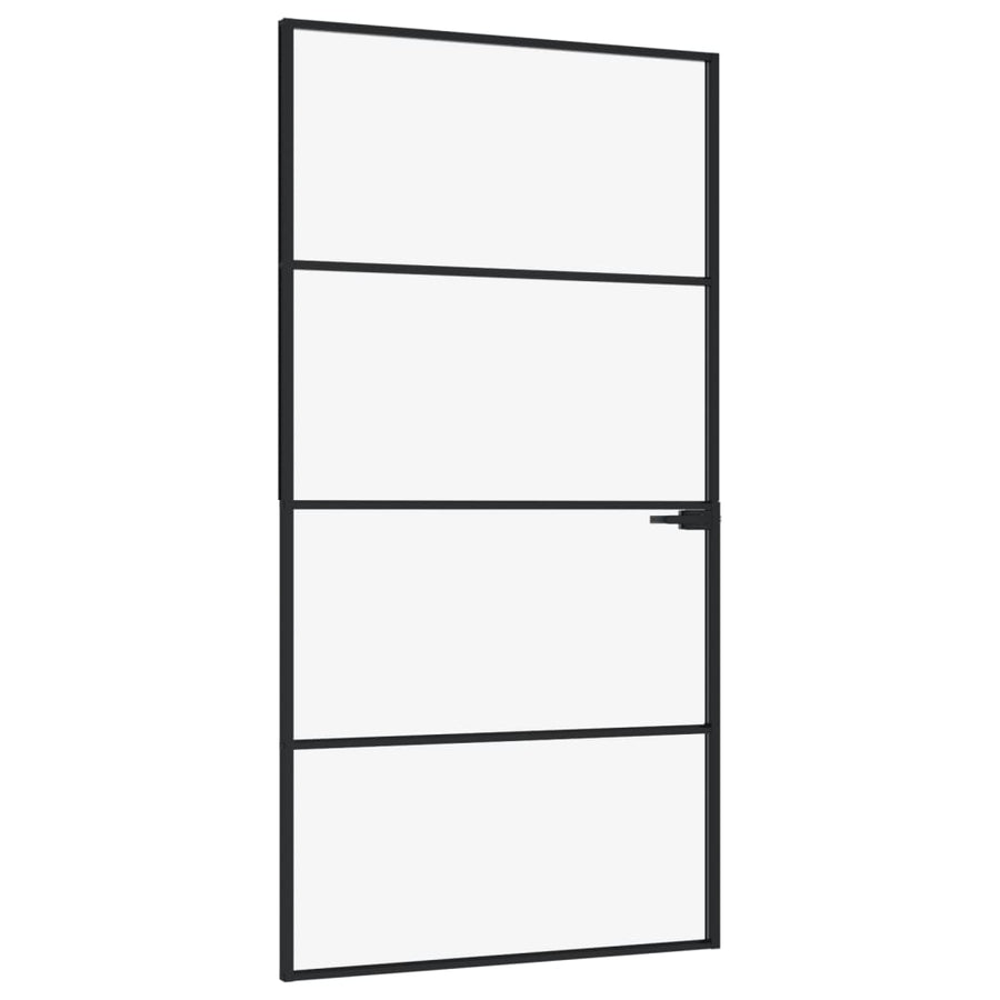 Binnendeur 102x201,5 cm gehard glas en aluminium smal zwart 102 x 201.5 cm 3 horizontale stangen