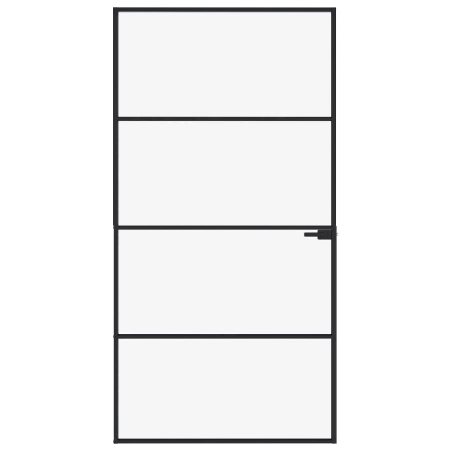 Binnendeur 102x201,5 cm gehard glas en aluminium smal zwart 102 x 201.5 cm 3 horizontale stangen