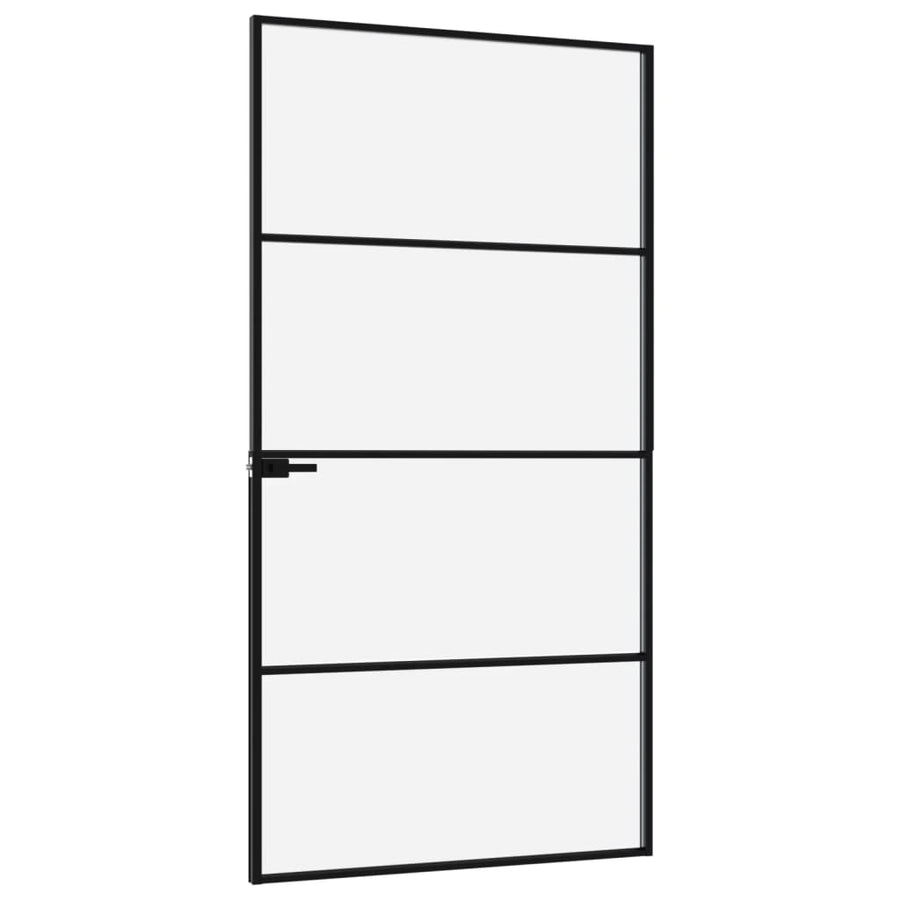 Binnendeur 102x201,5 cm gehard glas en aluminium smal zwart 102 x 201.5 cm 3 horizontale stangen
