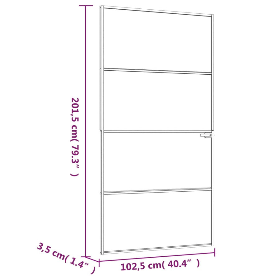 Binnendeur 102x201,5 cm gehard glas en aluminium smal zwart 102 x 201.5 cm 3 horizontale stangen