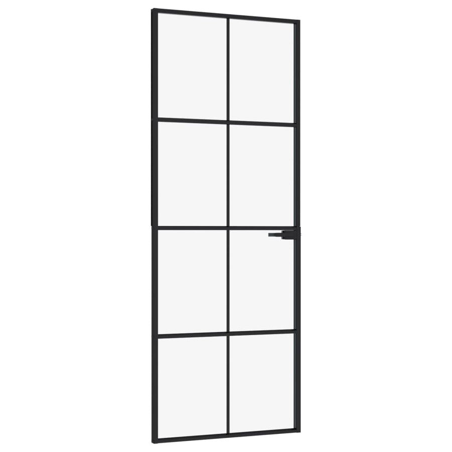 Binnendeur 76x201,5 cm gehard glas en aluminium smal zwart 76 x 201.5 cm 4x2 rooster