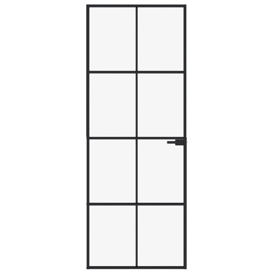 Binnendeur 76x201,5 cm gehard glas en aluminium smal zwart 76 x 201.5 cm 4x2 rooster