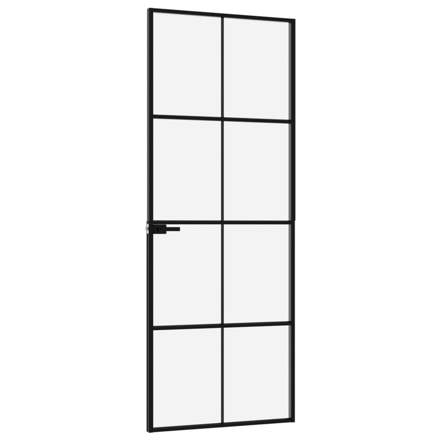 Binnendeur 76x201,5 cm gehard glas en aluminium smal zwart 76 x 201.5 cm 4x2 rooster