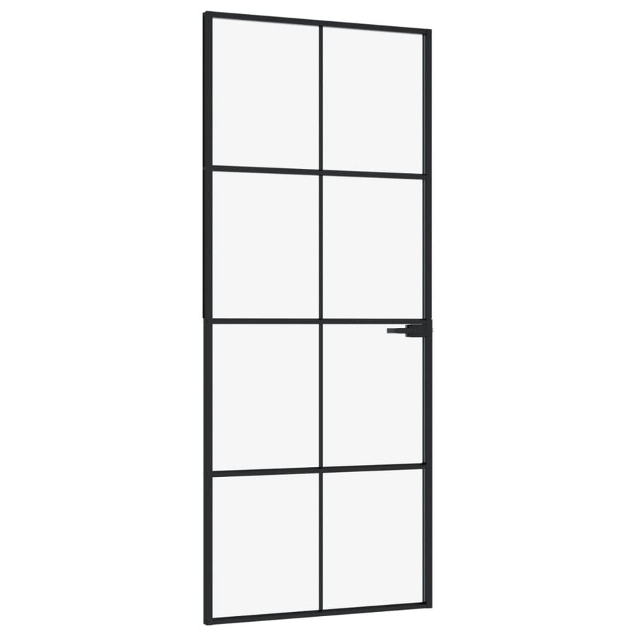 Binnendeur 83x201,5 cm gehard glas en aluminium smal zwart 83 x 201.5 cm 4x2 rooster