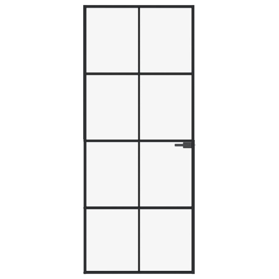 Binnendeur 83x201,5 cm gehard glas en aluminium smal zwart 83 x 201.5 cm 4x2 rooster