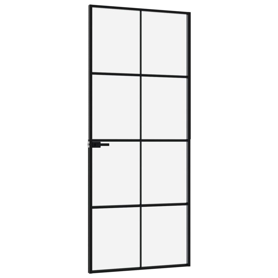 Binnendeur 83x201,5 cm gehard glas en aluminium smal zwart 83 x 201.5 cm 4x2 rooster