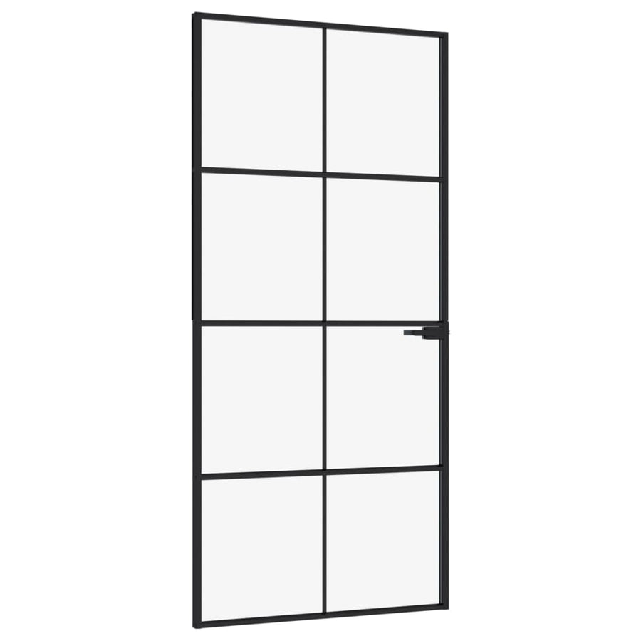 Binnendeur 93x201,5 cm gehard glas en aluminium smal zwart 93 x 201.5 cm 4x2 rooster