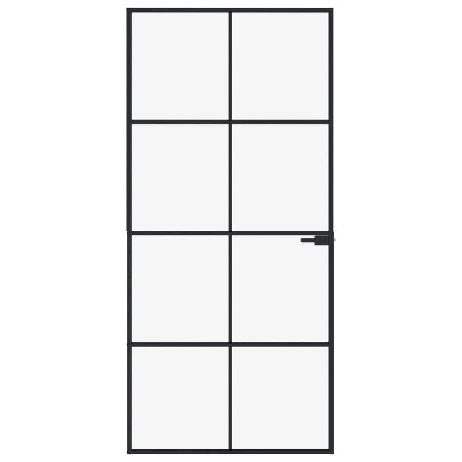 Binnendeur 93x201,5 cm gehard glas en aluminium smal zwart 93 x 201.5 cm 4x2 rooster