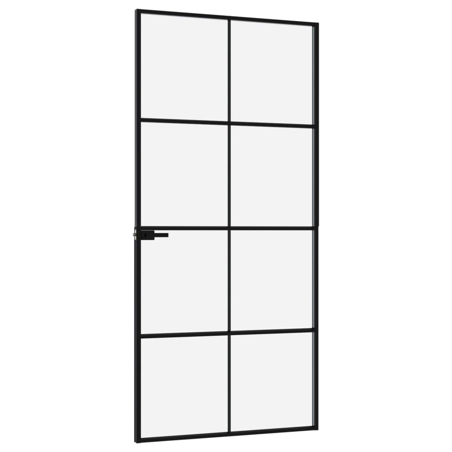 Binnendeur 93x201,5 cm gehard glas en aluminium smal zwart 93 x 201.5 cm 4x2 rooster
