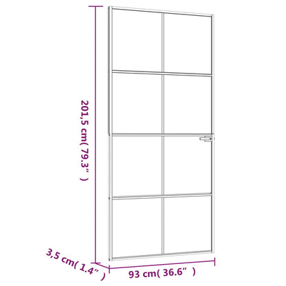 Binnendeur 93x201,5 cm gehard glas en aluminium smal zwart 93 x 201.5 cm 4x2 rooster