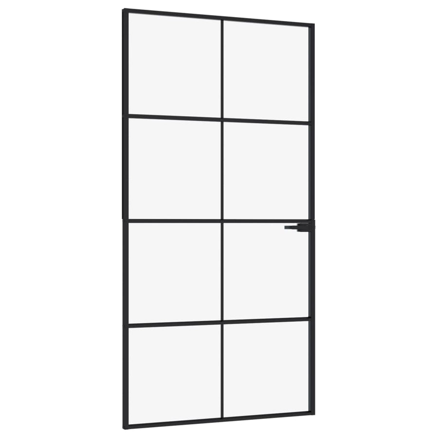 Binnendeur 102X201,5 Cm Gehard Glas En Aluminium Smal Zwart