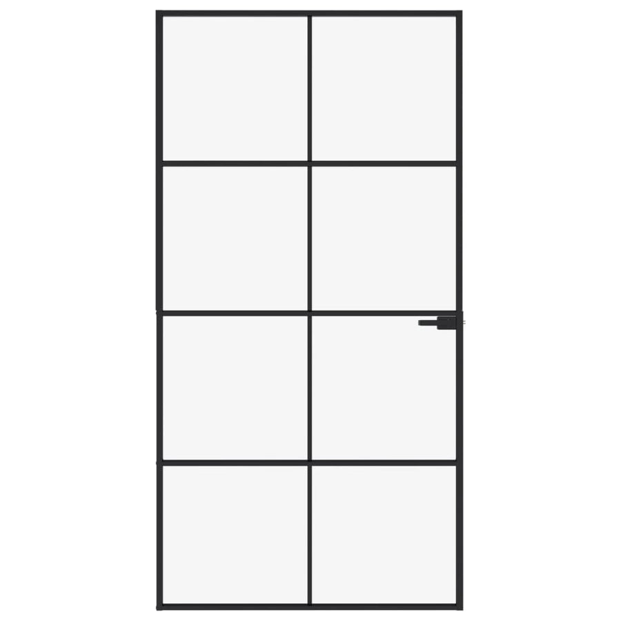 Binnendeur 102X201,5 Cm Gehard Glas En Aluminium Smal Zwart