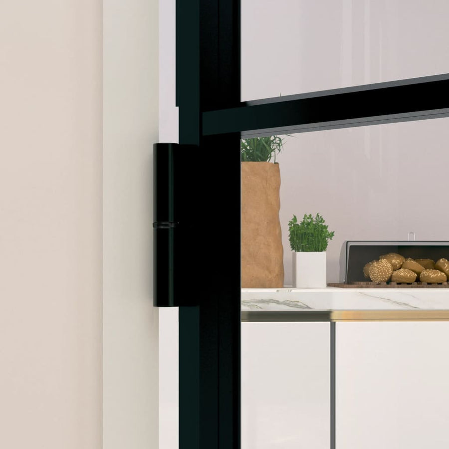 Binnendeur 102X201,5 Cm Gehard Glas En Aluminium Smal Zwart