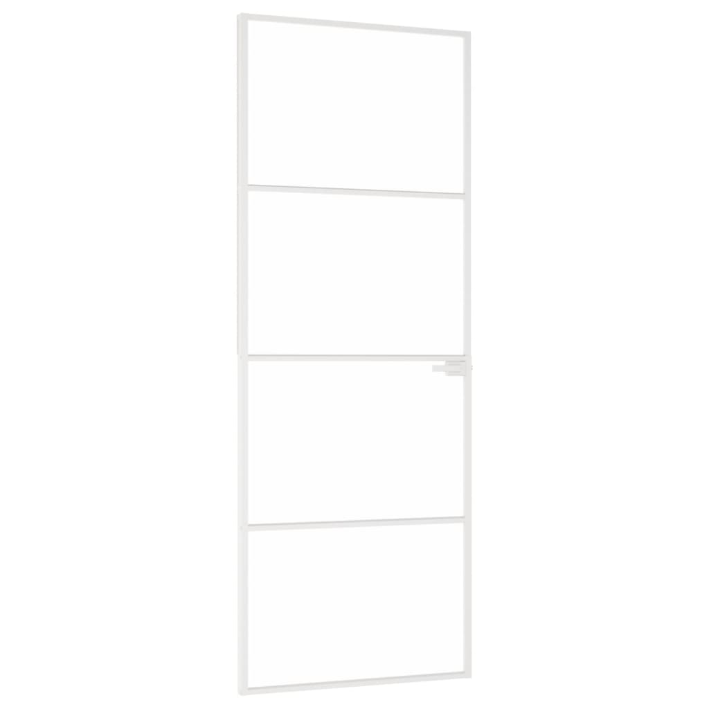Binnendeur 76X20,5 Cm Gehard Glas En Aluminium Smal Wit En Transparant 76 x 201.5 cm 3 horizontale stangen