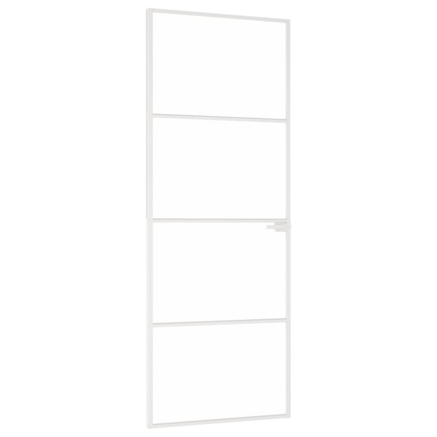 Binnendeur 76X20,5 Cm Gehard Glas En Aluminium Smal Wit En Transparant 76 x 201.5 cm 3 horizontale stangen