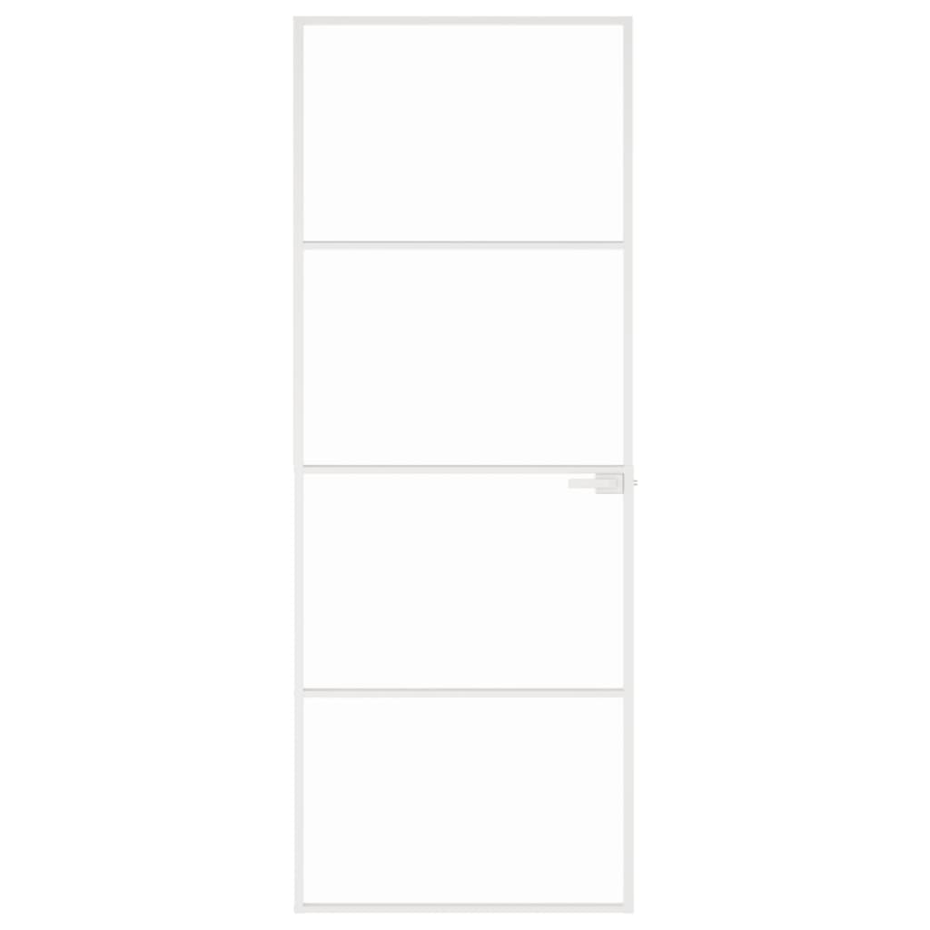 Binnendeur 76X20,5 Cm Gehard Glas En Aluminium Smal Wit En Transparant 76 x 201.5 cm 3 horizontale stangen