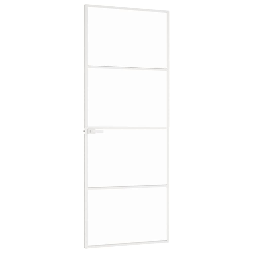 Binnendeur 76X20,5 Cm Gehard Glas En Aluminium Smal Wit En Transparant 76 x 201.5 cm 3 horizontale stangen