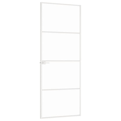 Binnendeur 76X20,5 Cm Gehard Glas En Aluminium Smal Wit En Transparant 76 x 201.5 cm 3 horizontale stangen