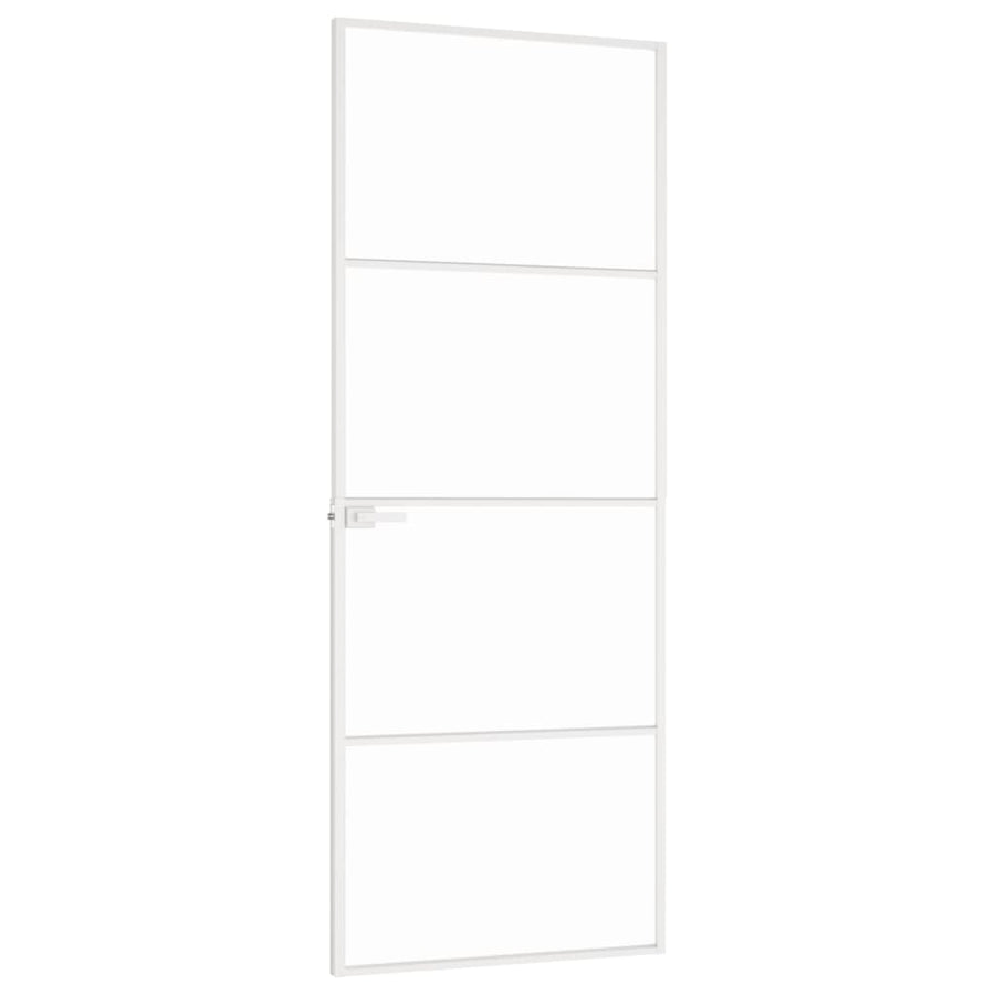 Binnendeur 76X20,5 Cm Gehard Glas En Aluminium Smal Wit En Transparant 76 x 201.5 cm 3 horizontale stangen