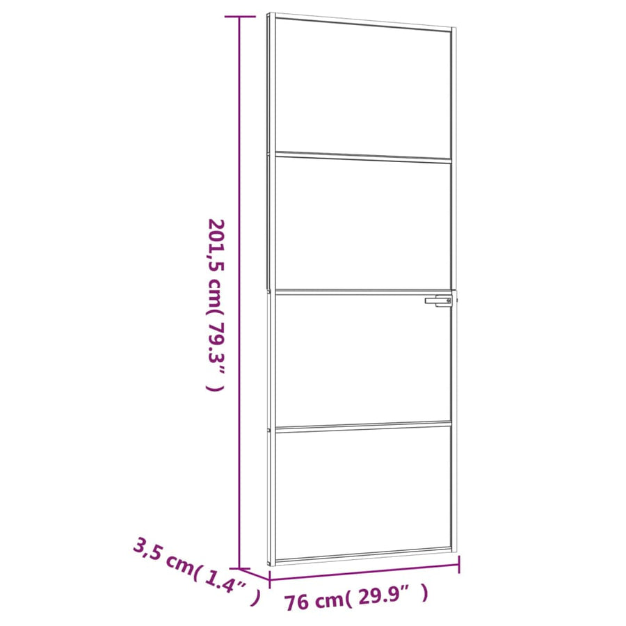 Binnendeur 76X20,5 Cm Gehard Glas En Aluminium Smal Wit En Transparant 76 x 201.5 cm 3 horizontale stangen