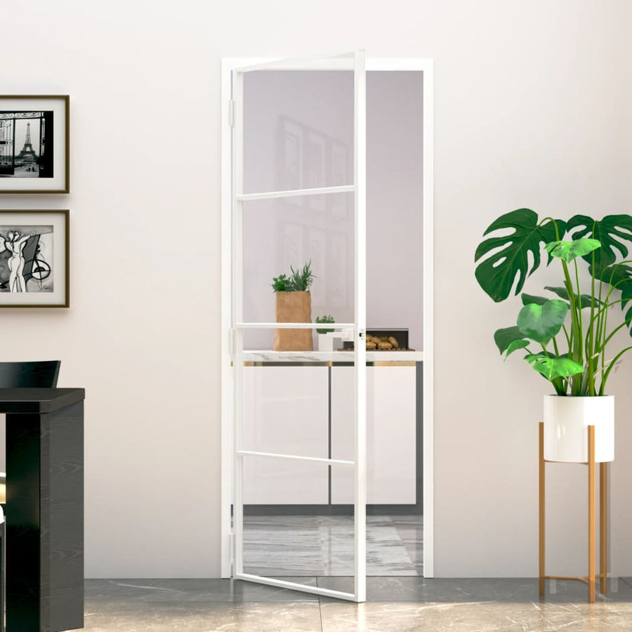 Binnendeur 76X20,5 Cm Gehard Glas En Aluminium Smal Wit En Transparant 76 x 201.5 cm 3 horizontale stangen
