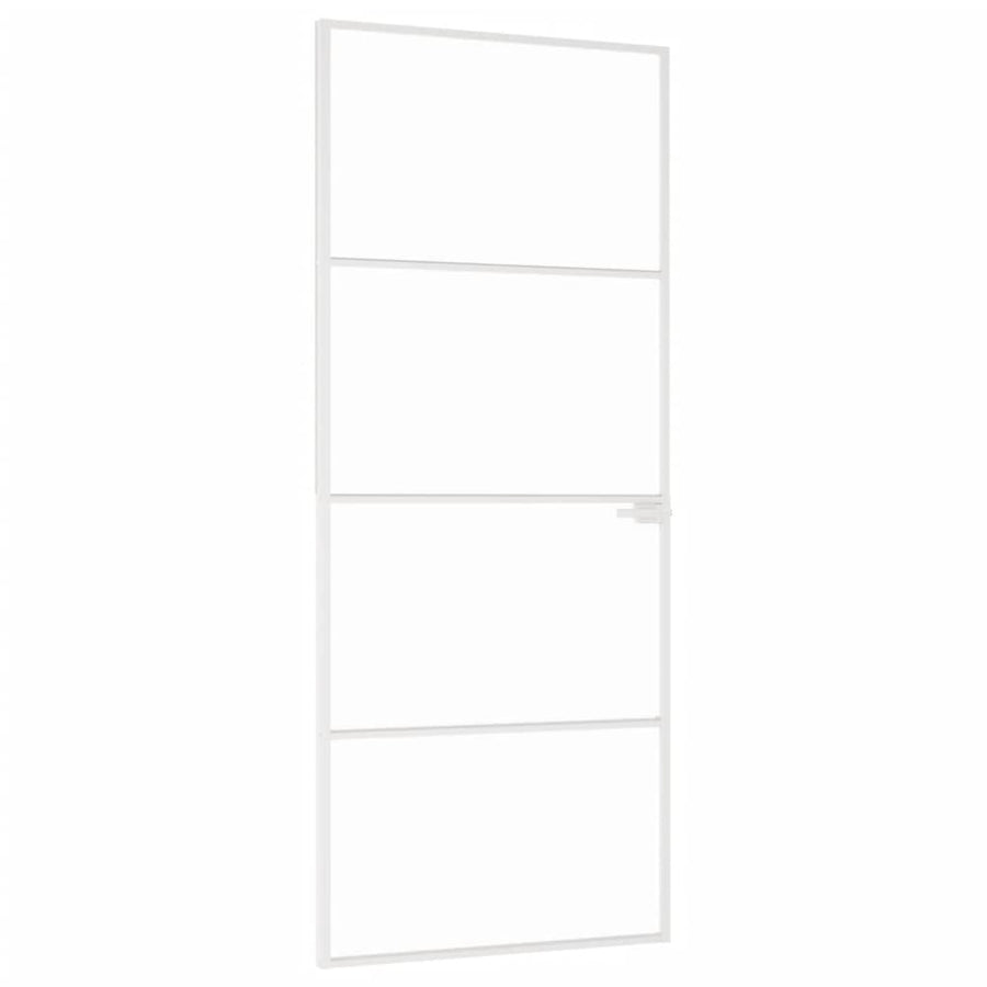 Binnendeur 83X201,5 Cm Gehard Glas En Aluminium Smal Wit