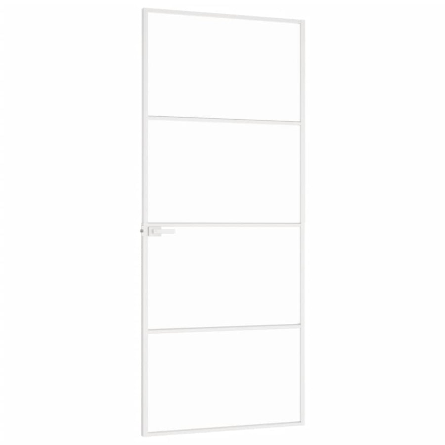 Binnendeur 83X201,5 Cm Gehard Glas En Aluminium Smal Wit