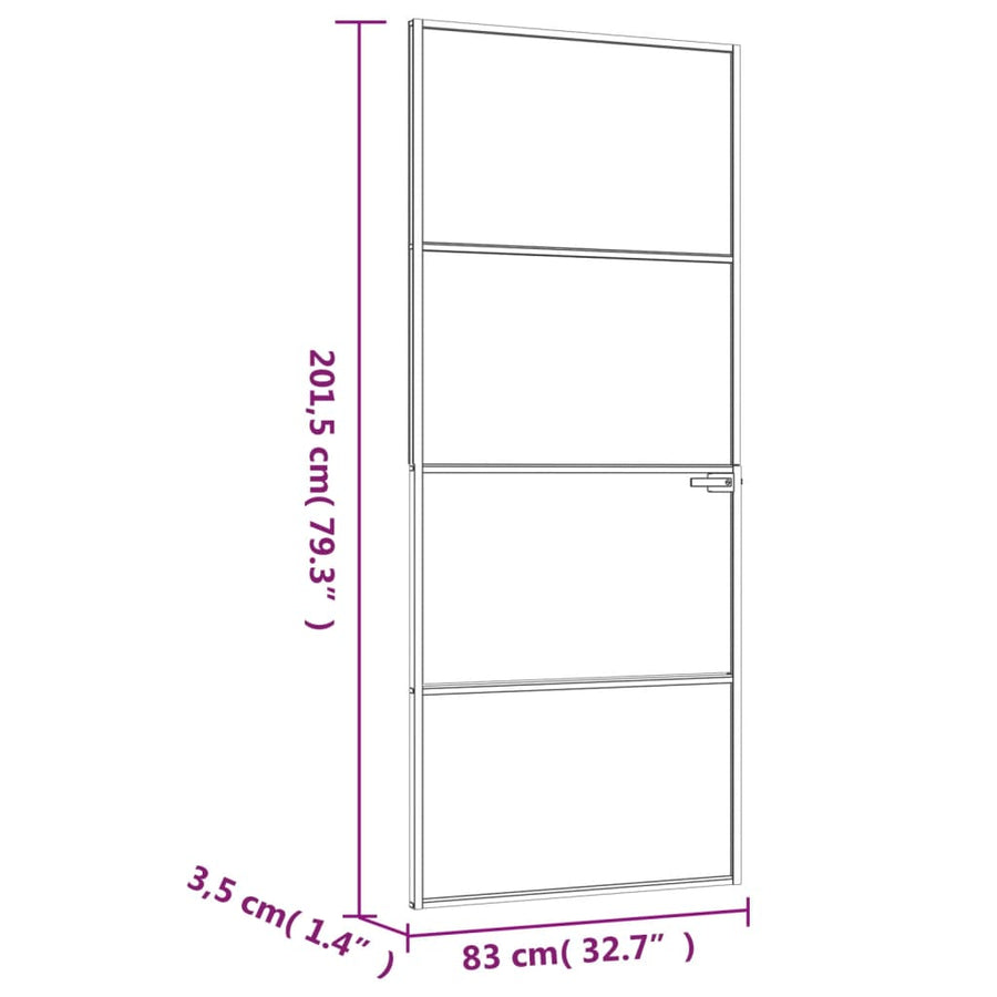 Binnendeur 83X201,5 Cm Gehard Glas En Aluminium Smal Wit
